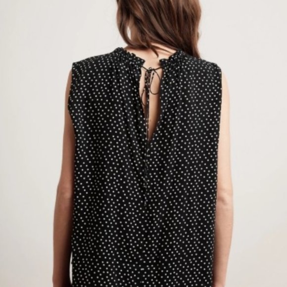 Velvet by Graham & Spencer, Size S, Black Sleeveless Blouse with White Polo Dits - Picture 2 of 4